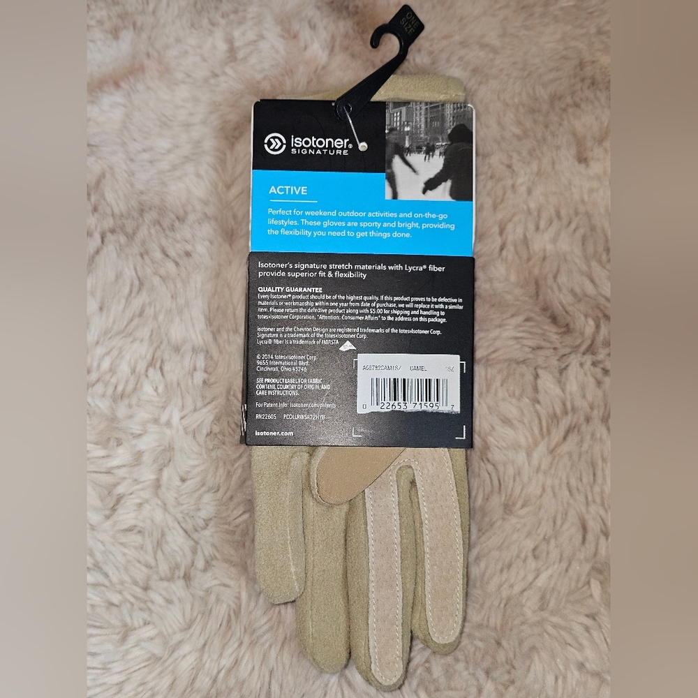 NWT One Size Tan Isotoner Active Stretch Ladie's Lycra Gloves - Picture 2 of 4